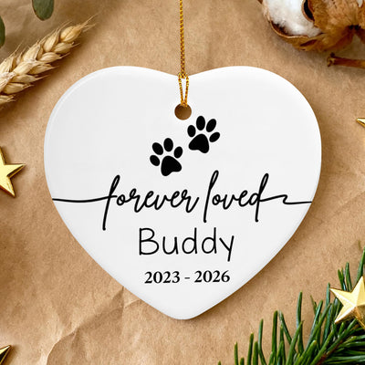 Forever Loved Personalized Ceramic Ornament heart reading Buddy 2023 - 2026 on kraft paper with wheat and gold stars