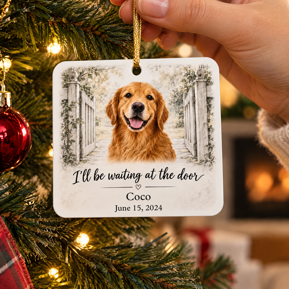 Waiting at the Door Pet Memorial Custom Photo Acrylic Ornament