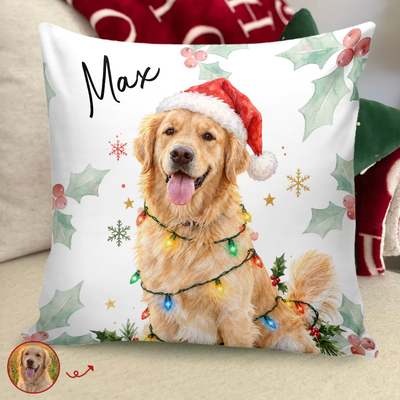 Festive Furry Friend - Personalized Pillow, Custom Pet Christmas Gift, Gift for Dog Lovers