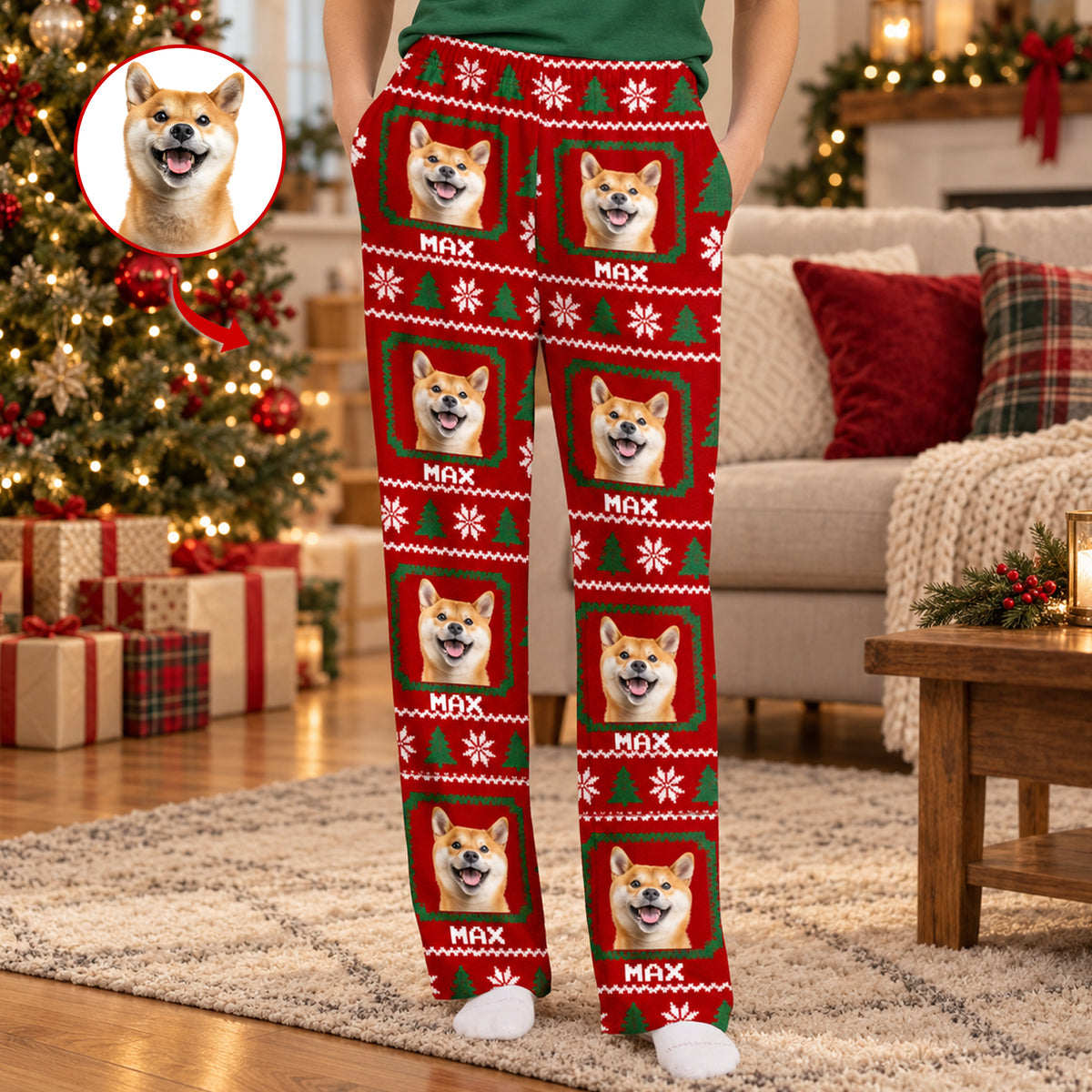 Custom Pet Face Ugly Christmas Style - Personalized Pajama Pants, Gift for Pet Lovers