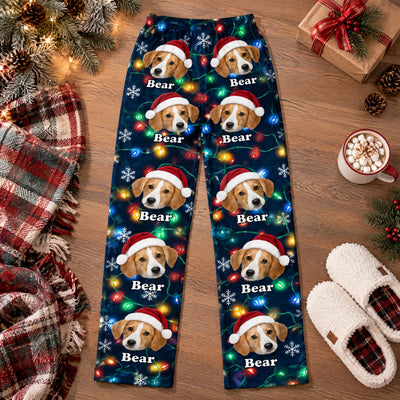 Custom Pet Tangled in Christmas Lights - Personalized Pajama Pants, Gift for Pet Lovers