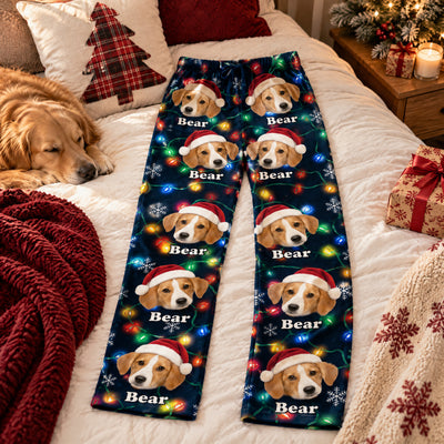 Custom Pet Tangled in Christmas Lights - Personalized Pajama Pants, Gift for Pet Lovers
