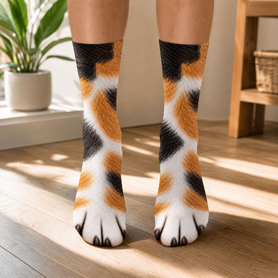 Funny Cat Paws - Personalized Middle Tubes Socks, 3D Cat Socks, Funny Cat Lover Gift, Animal Socks, Novelty Socks