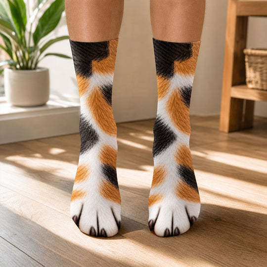 Funny Cat Paws - Personalized Middle Tubes Socks, 3D Cat Socks, Funny Cat Lover Gift, Animal Socks, Novelty Socks