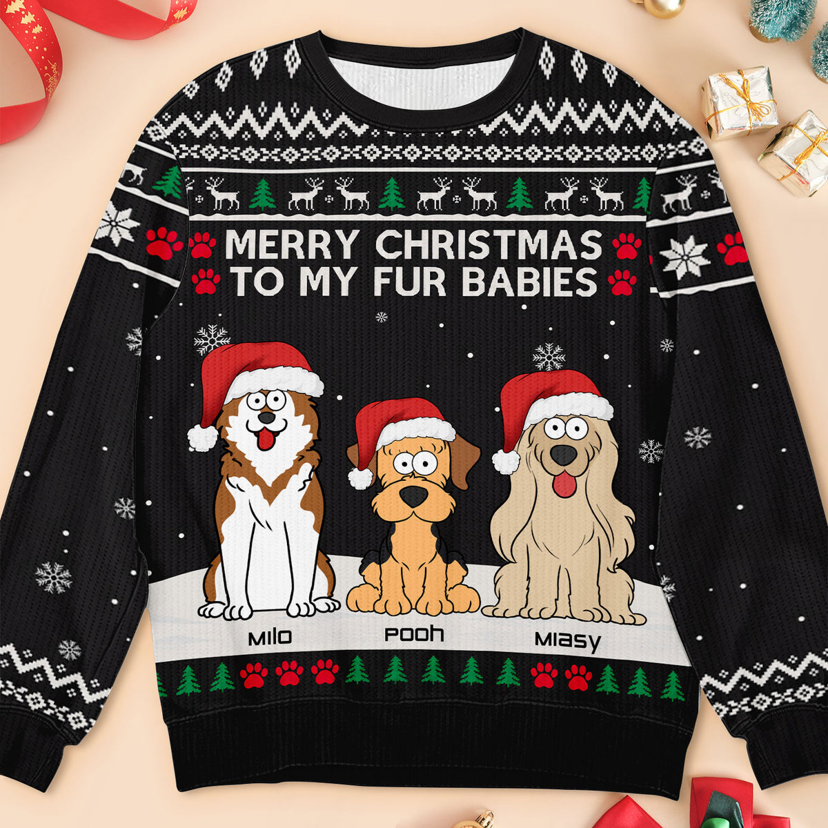 Merry Christmas To My Fur Babies- Personalized Ugly Christmas Sweater, Gift For Dog/ Cat Mom, Dog/Cat Dad Sweater, Festive Pet Portrait Gif