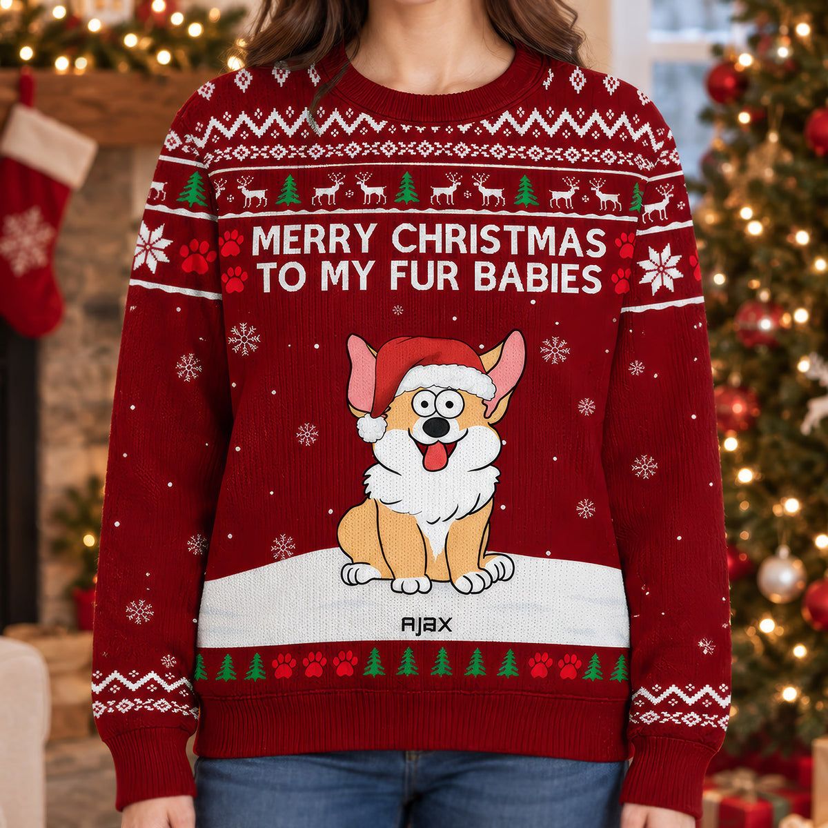 Merry Christmas To My Fur Babies- Personalized Ugly Christmas Sweater, Gift For Dog/ Cat Mom, Dog/Cat Dad Sweater, Festive Pet Portrait Gif