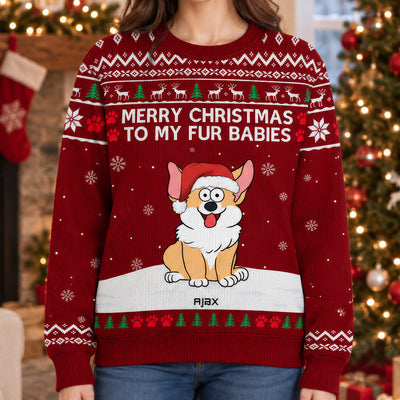 Merry Christmas To My Fur Babies- Personalized Ugly Christmas Sweater, Gift For Dog/ Cat Mom, Dog/Cat Dad Sweater, Festive Pet Portrait Gif