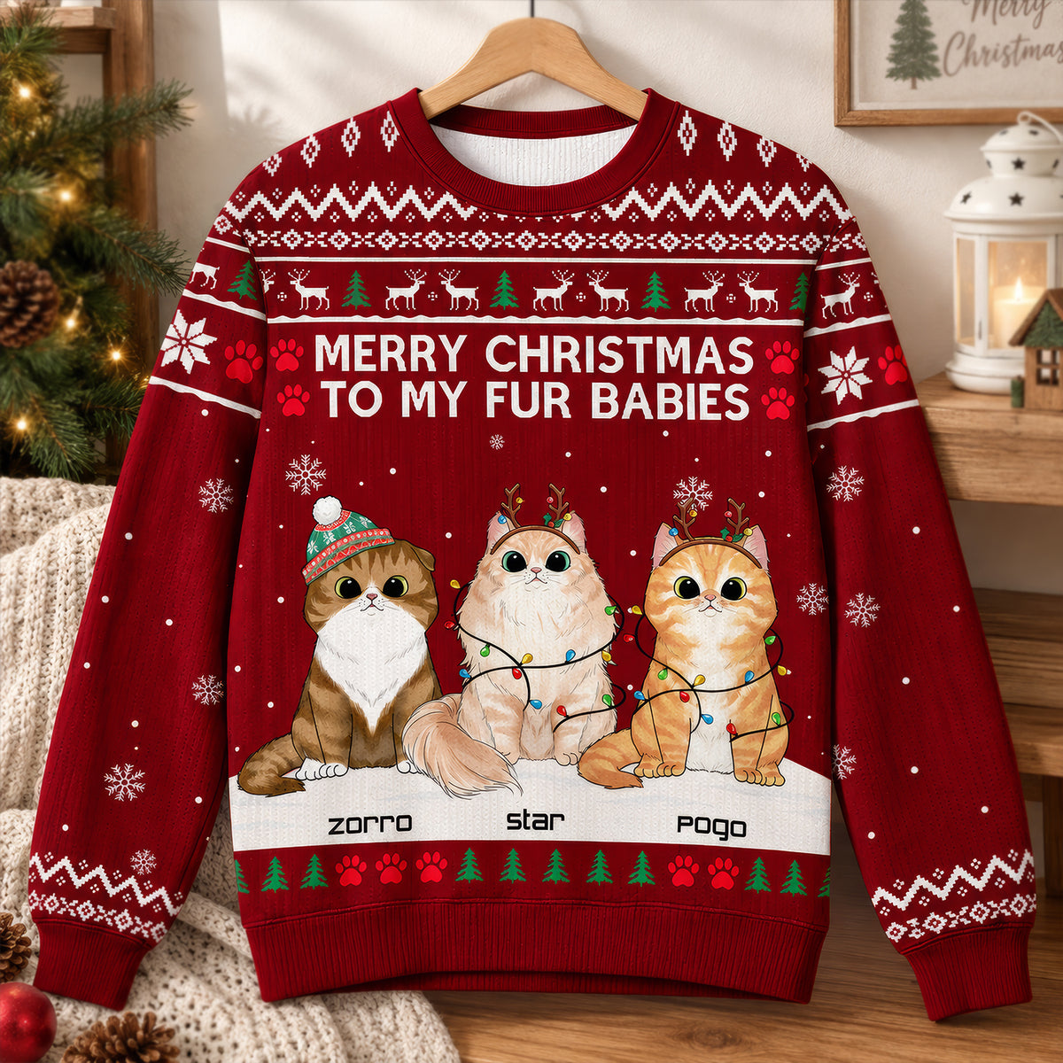Merry Christmas To My Fur Babies- Personalized Ugly Christmas Sweater, Gift For Dog/ Cat Mom, Dog/Cat Dad Sweater, Festive Pet Portrait Gif