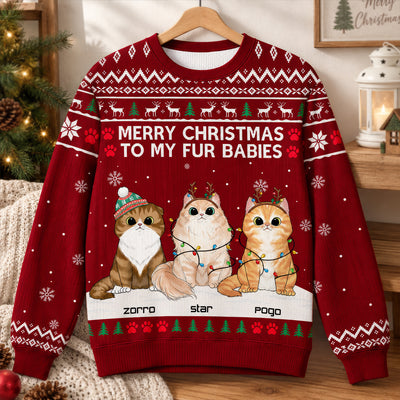 Merry Christmas To My Fur Babies- Personalized Ugly Christmas Sweater, Gift For Dog/ Cat Mom, Dog/Cat Dad Sweater, Festive Pet Portrait Gif