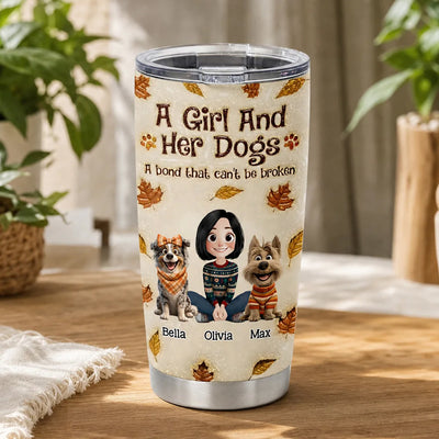 A Girl And Her Dog Autumn - Personalized Tumbler, Gift For Her, Dog Mom Tumbler, Fall Gift