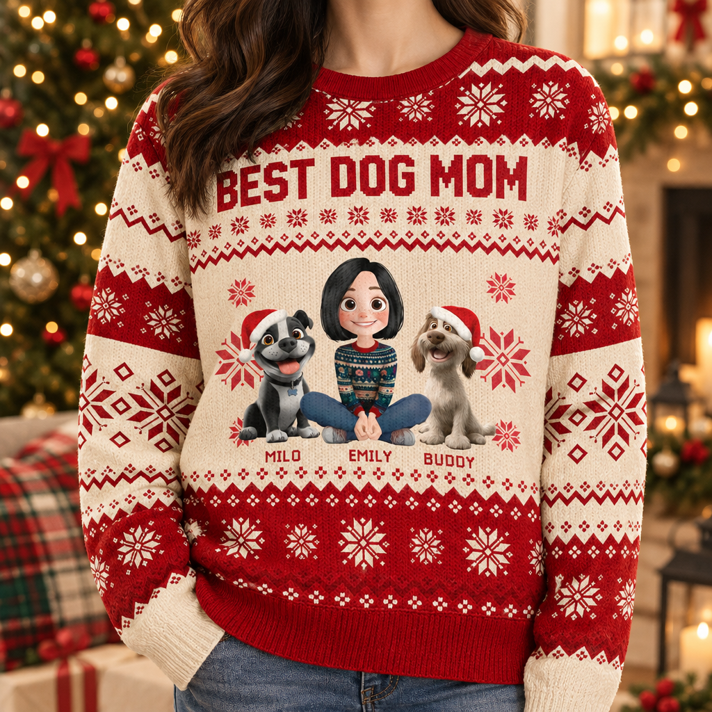 Best Dog Mom - Personalized Wool Sweater, Gift For Dog Lovers, Best Dog Mom Gift