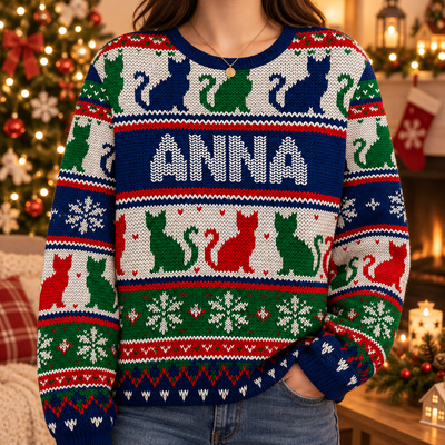 Cats Make Christmas Purrfect - Personalized Wool Sweater, Festive Cat Shirt, Ugly Christmas Sweater, Gift for Cat Lovers