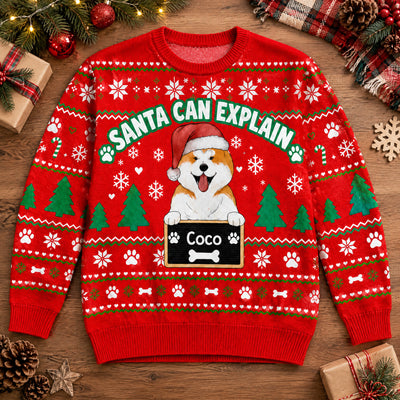 Holiday Naughty Dog Mugshot - Personalized Wool Sweater, Gift For Dog Dad/Dog Mom